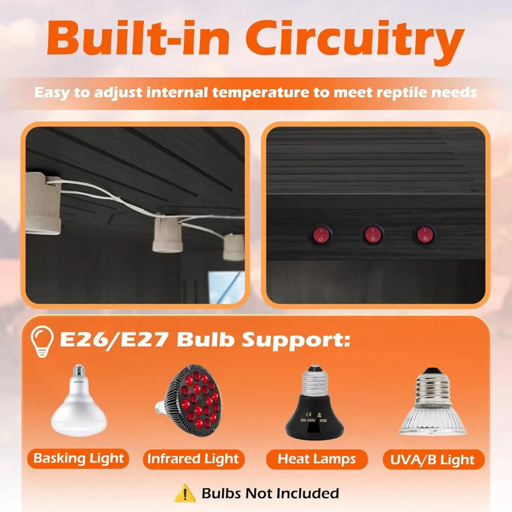 Royxen Tempered Glass Reptile Tank 62 Gallon,Reptile Enclosure with Metal Mesh Top and Lockable Design, Bearded Dragon Tank for