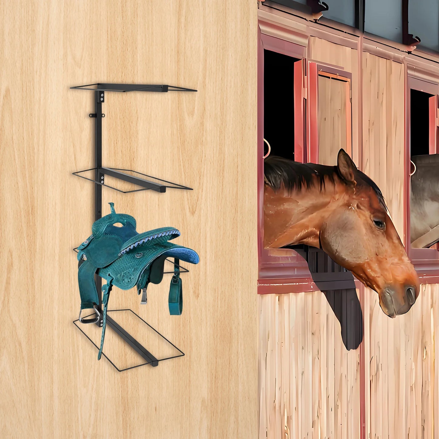 4-tier Steel Saddle Rack,Black Wall Mounted Saddle Rack 58.5*32*118cm for Horse Tack Room Stable