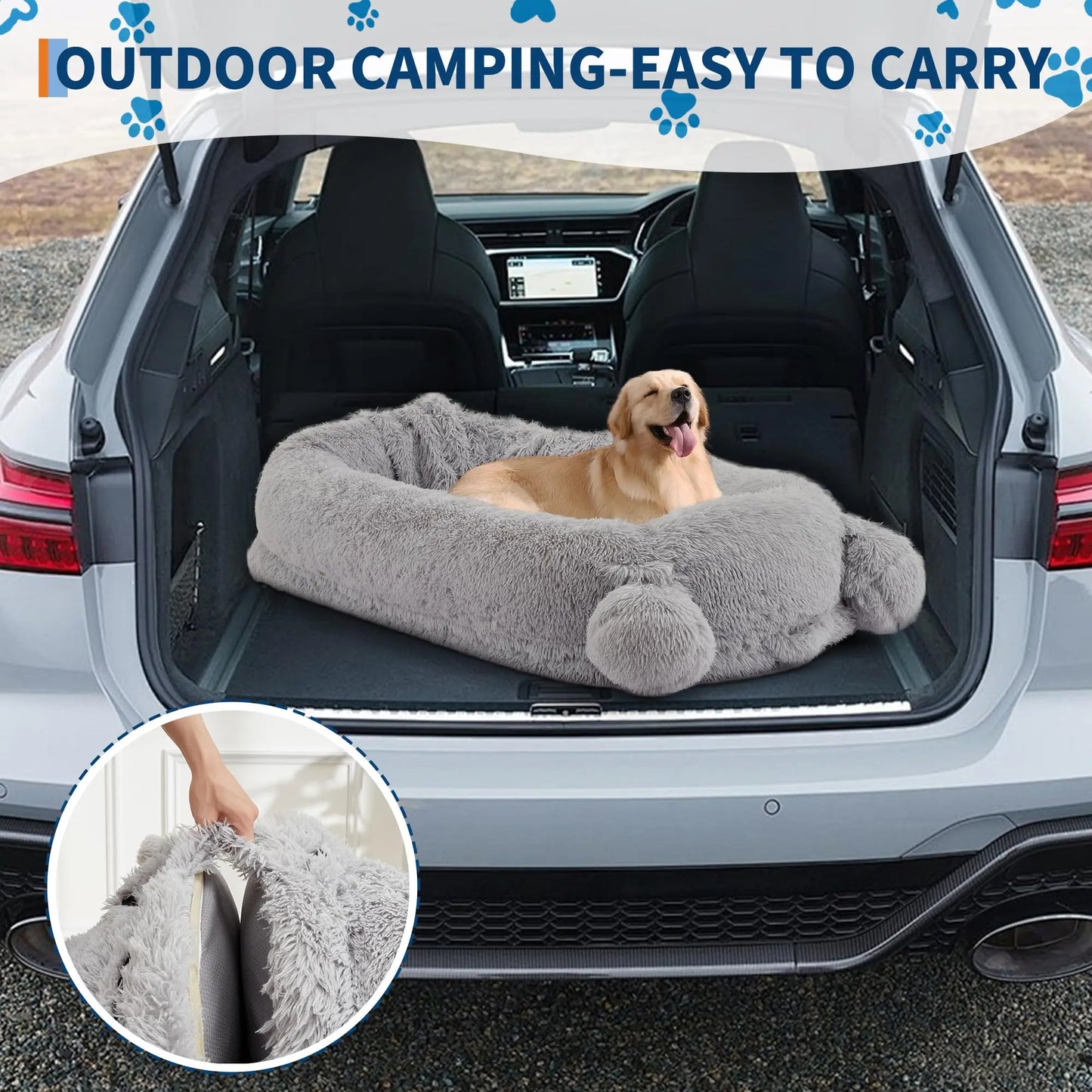 71" Large Human Size Dog Bed For Adults & Pets Removable Washable Cover Storage Pockets & Matching Blanket For Napping