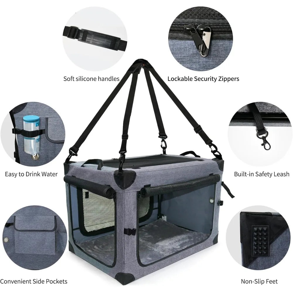 Soft Collapsible Dog Crate - 24 Inch Portable Soft Sided Travel Dog Crates for Small Dogs, 4-Door Foldable Dog Carrier, Pe