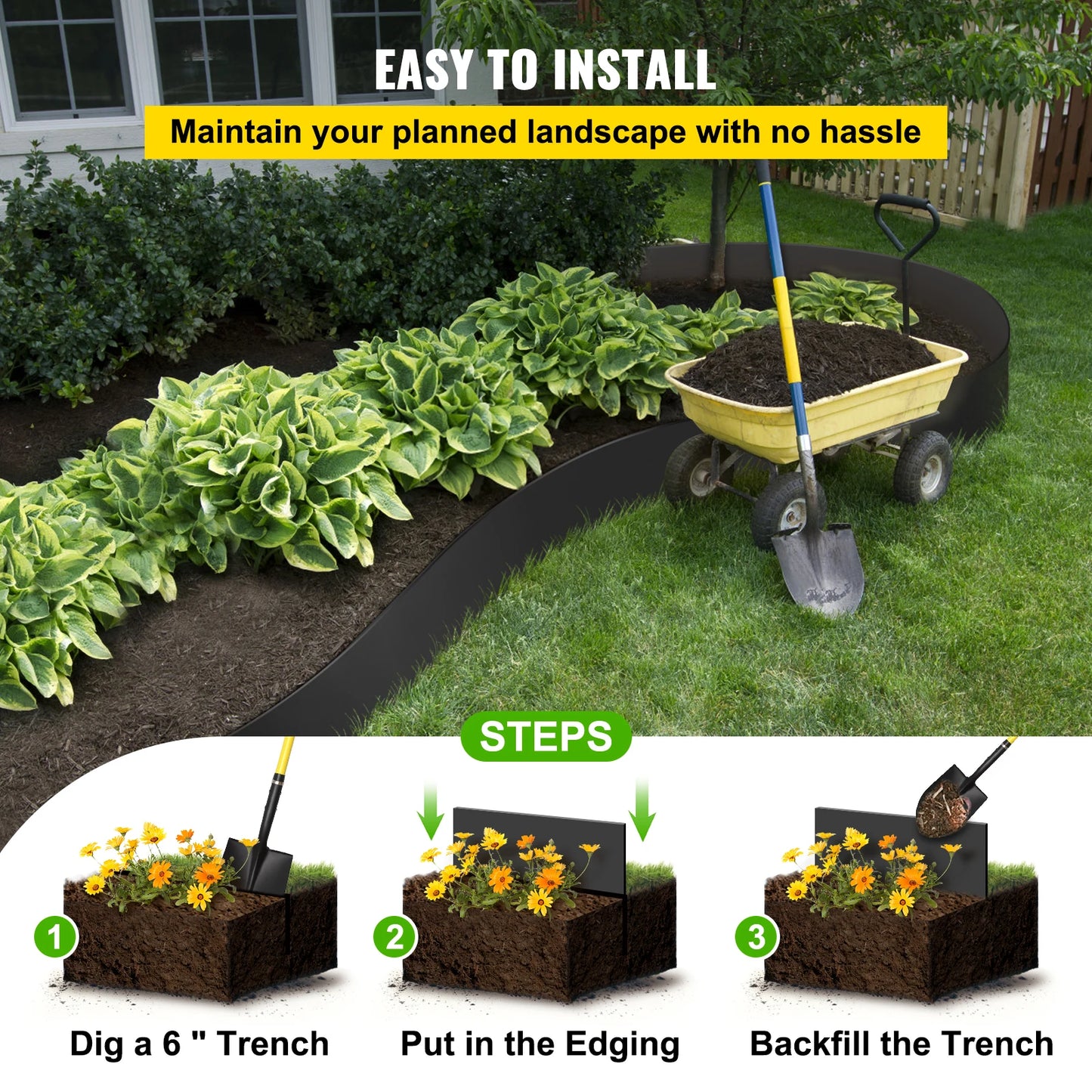 VEVOR Landscape Edging 10 inch Depth 60ft Total Length Recycled HDPE Coiled Terrace Board Flexible Bender Border for Landscaping