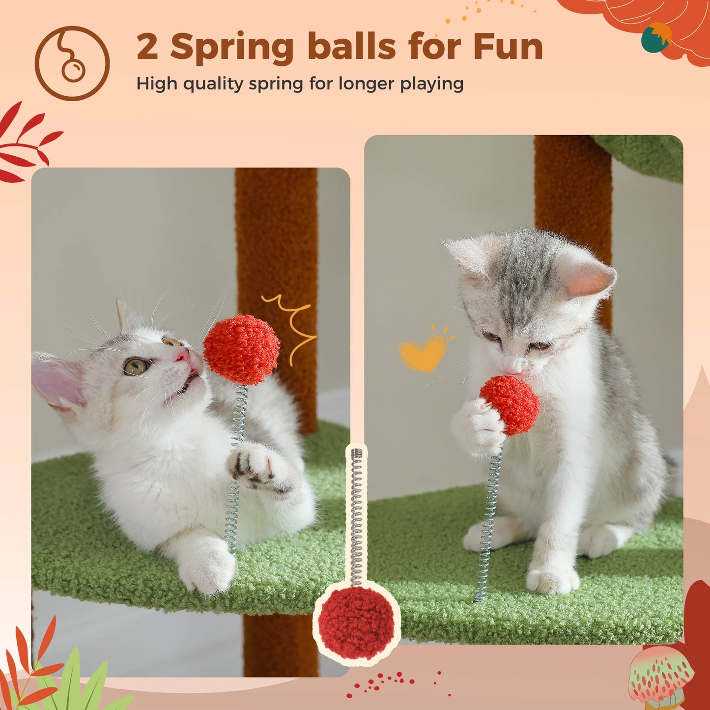 Cat Tree Floor to Ceiling Cat Tower Adjustable Height with Cat Condo Cozy Hammock and Scratching Post Tall Activity Tree Borwn