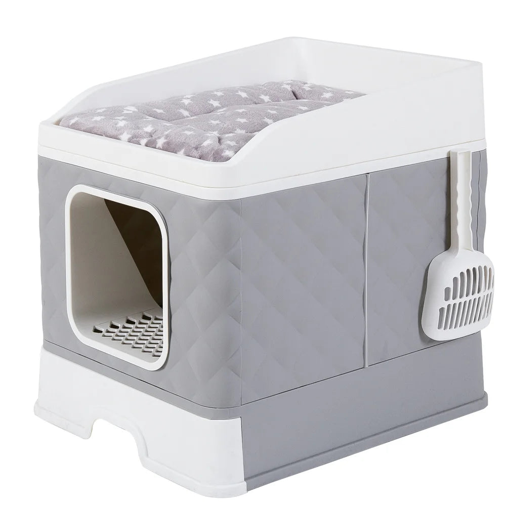 Large Cat Litter Box Enclosure Toilet Pet Hidden Cabinet House Cat Litter Tray Potty with Top Cushion Mat Bed and Litter Scoop