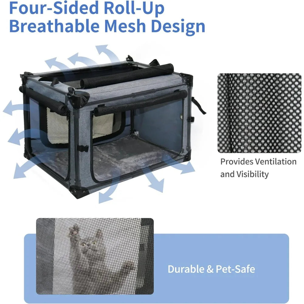 Soft Collapsible Dog Crate - 24 Inch Portable Soft Sided Travel Dog Crates for Small Dogs, 4-Door Foldable Dog Carrier, Pe