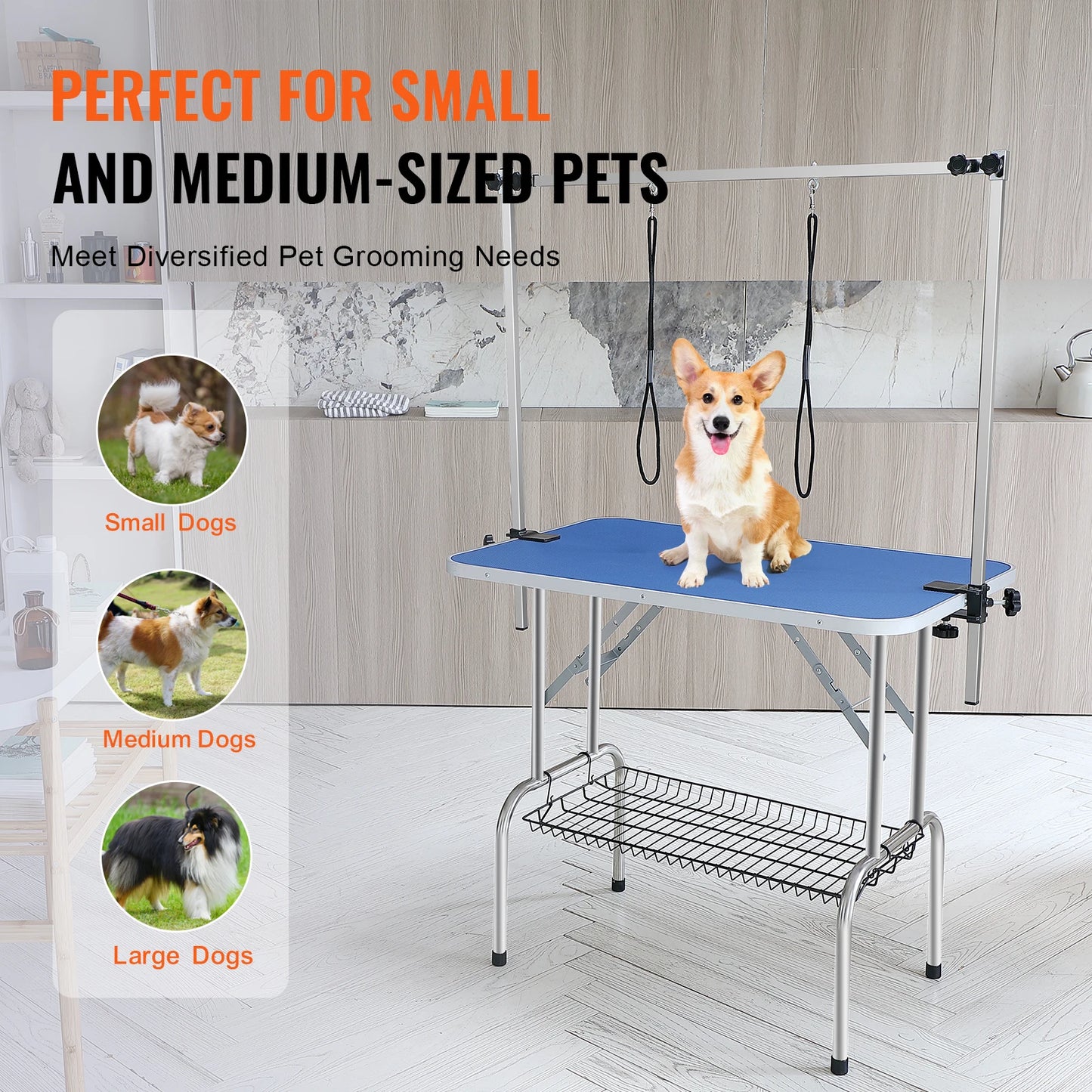 SucceBuy Pet Grooming Table Two Arms with Clamp Dog Grooming Station Foldable Stand for Medium Small Dogs with Grooming Loop