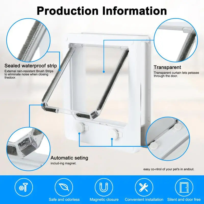 4 Way Cat Door Small Pet Door Locking Inside Dog Door Weatherproof Pet Exterior Bedroom Door for Pets Cats Puppy Kittens Puppies