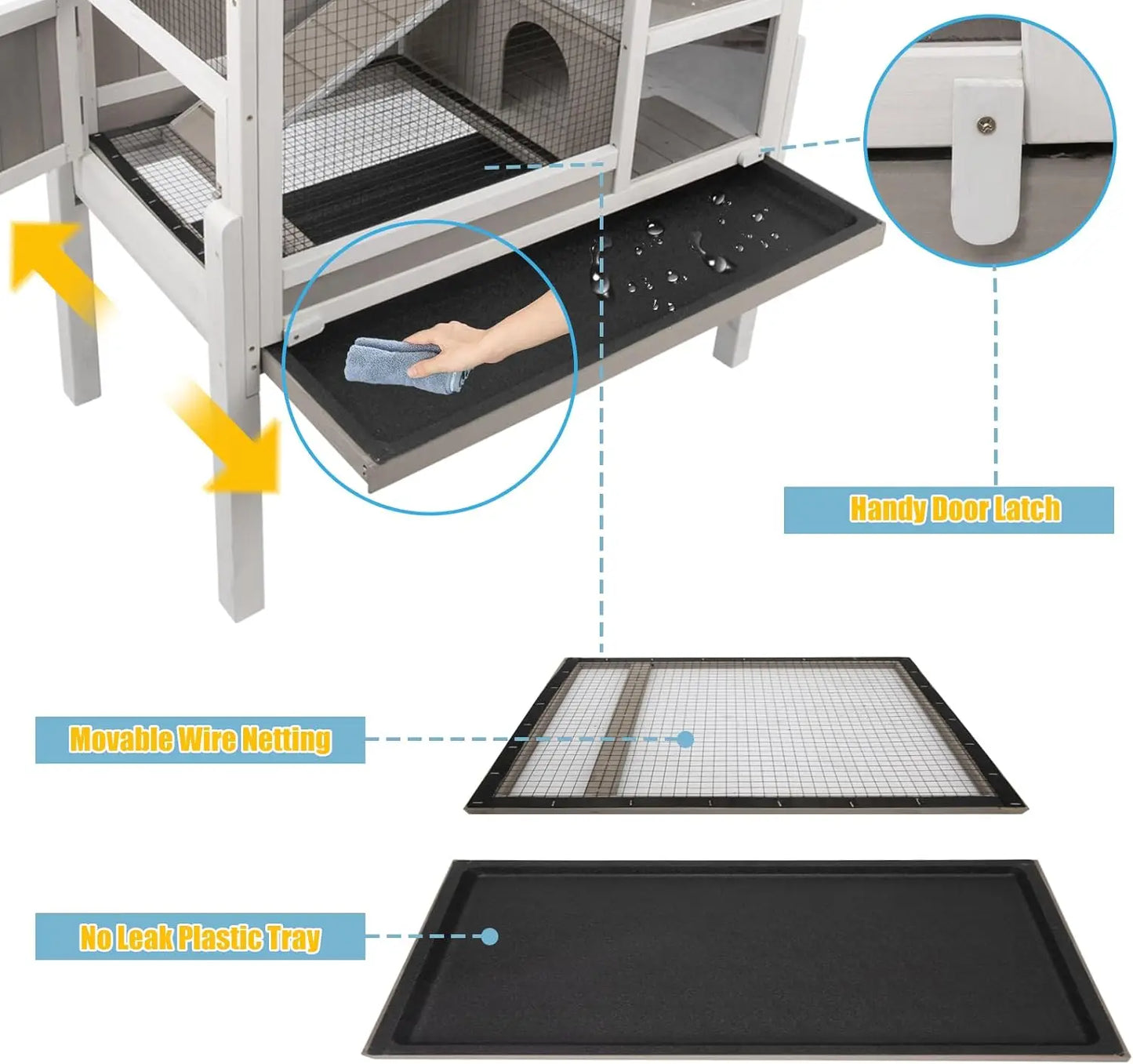 Guinea Pig Cages Indoor, Wooden Guinea Pig Cages with Stand, Rabbit Cage Hutch with Ramp and Hideout, Small Animals Cage Habitat