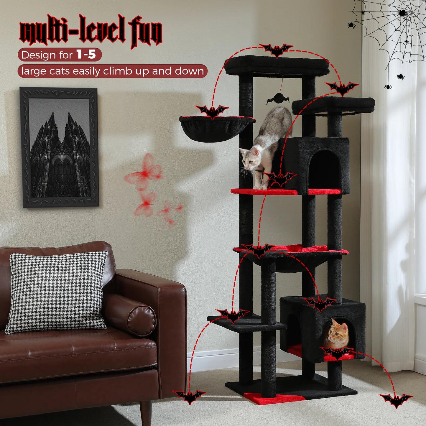Large Cat Tree for Indoor Large Adult Cats, Multi-Level Cat Tower with Scratching Posts Super Large Hammock Cozy Condo Top Perch