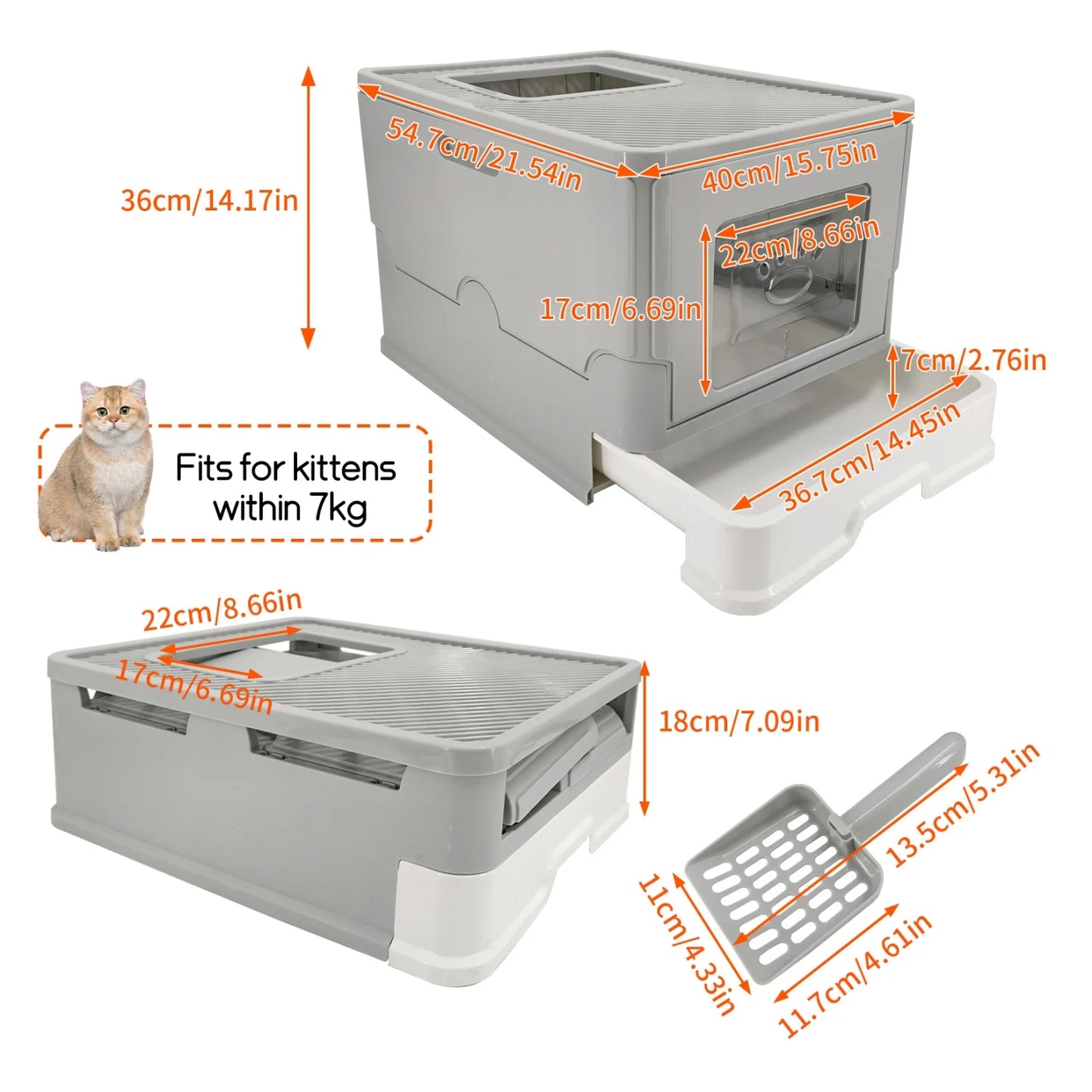 Extra Large Drawer Cat Litter Box with Scoop Anti-Leakage Front Entry Top Exit Kitty Toilet Tray Easy Clean