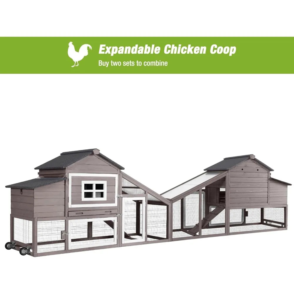 Mobile Chicken Coop with Wheels Expandable Chicken Tractor Outdoor Hen House for 2-4 Chickens 67.3 L