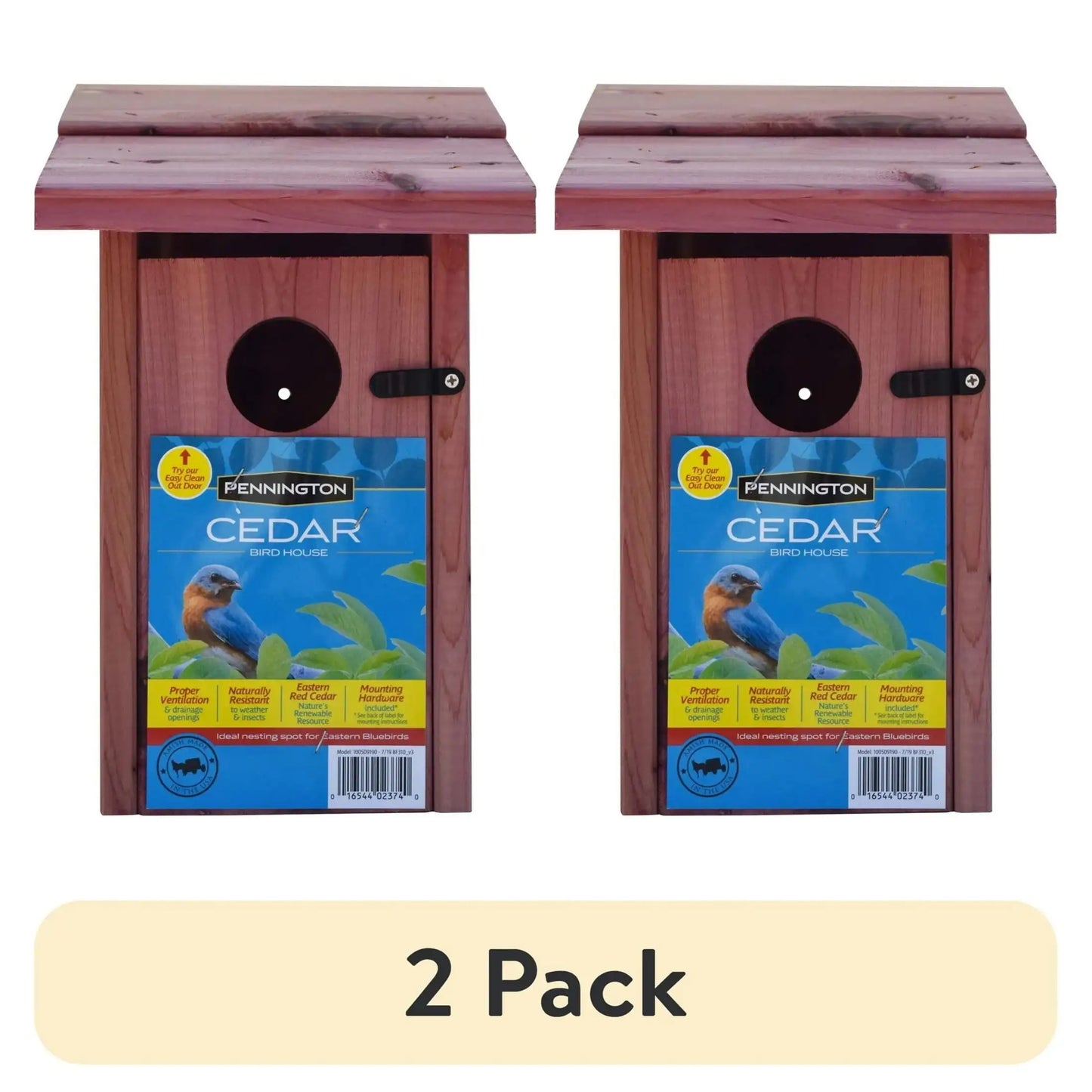 (2-Pack) 13" Tall Red Cedar Bluebird House, Natural Wild Bird Habitat for Garden & Yard Nesting.