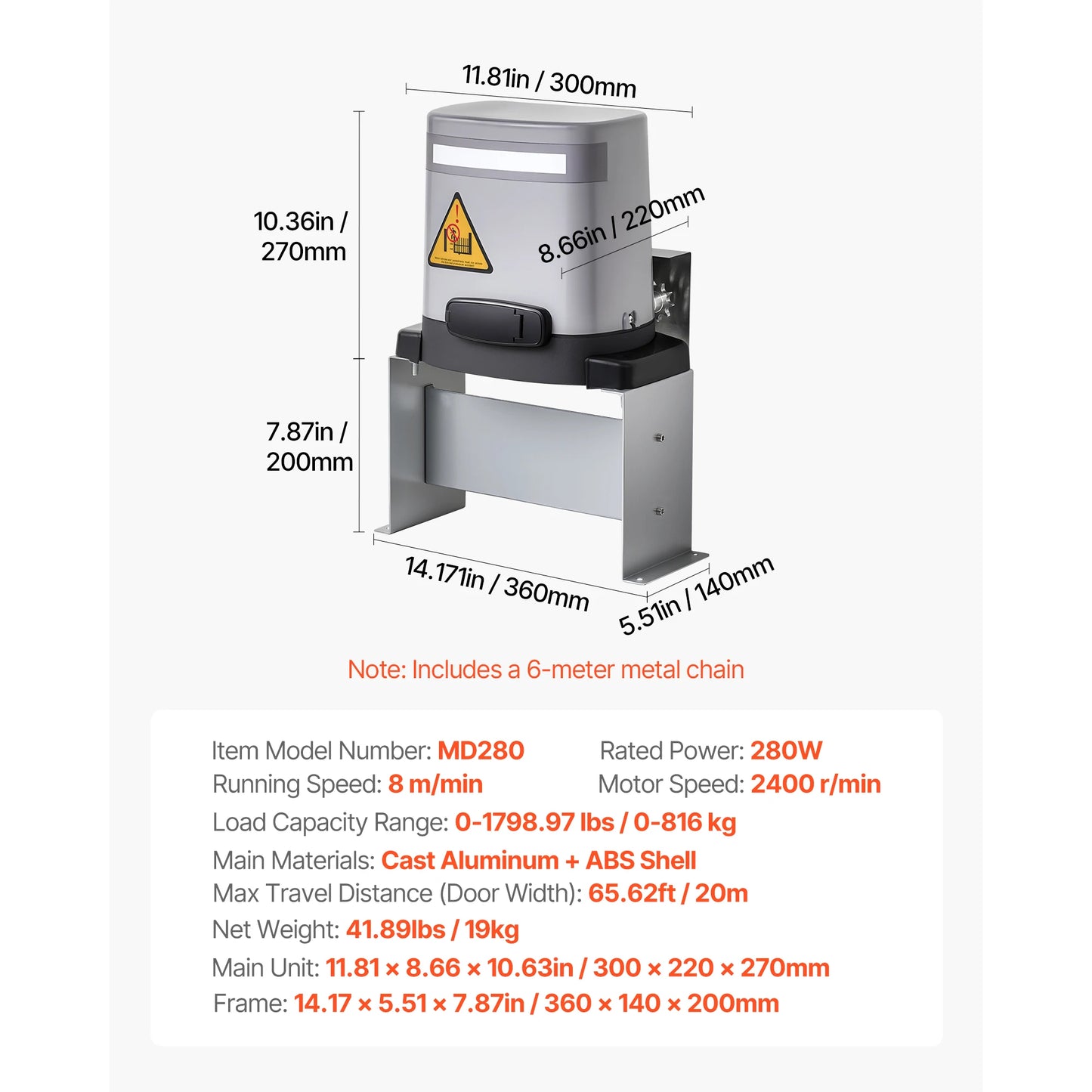 SucceBuy Solar Gate Opener Gate Opener Chain Drive Sliding Fence Door Motor with Infrared Sensor Driveway Gates Opening System