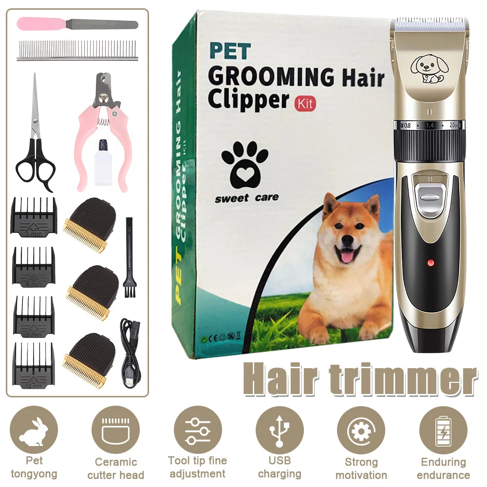 Professional Cat Dog Hair Clipper Grooming Kit Rechargeable Pet Hair Trimmer Shaver Set Animals Hair Cutting Machine Low-Noise