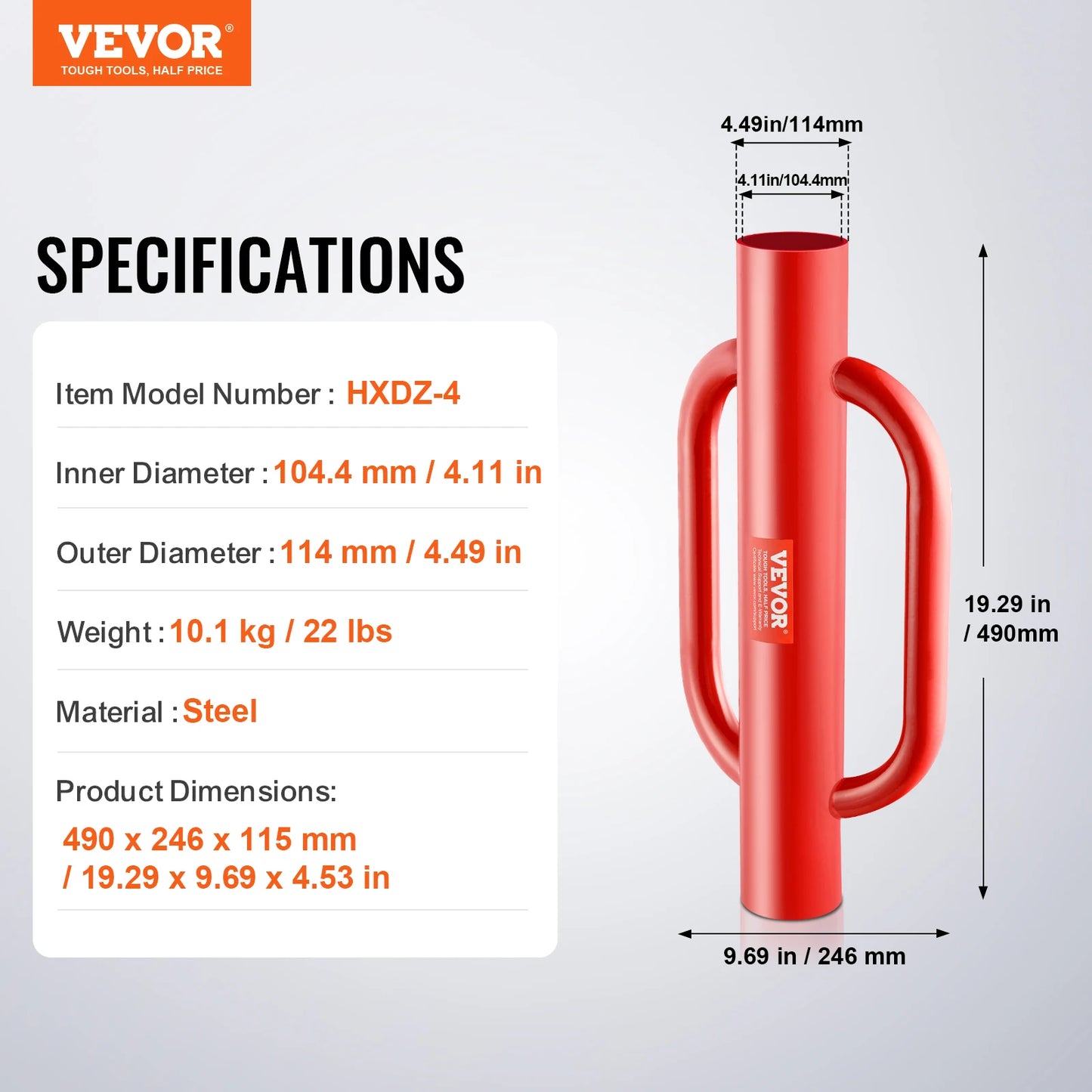 SucceBuy Fence Post Driver with Handle Pole Pounder Heavy Duty Carbon Steel Hand Post Rammer Fencing Hole Digger for Channel