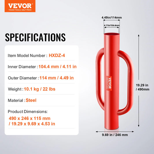 SucceBuy Fence Post Driver with Handle Pole Pounder Heavy Duty Carbon Steel Hand Post Rammer Fencing Hole Digger for Channel