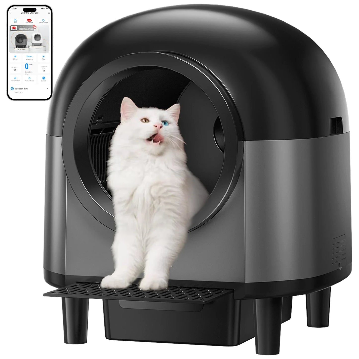 REDSASA Self Cleaning Automatic Cat Litter Box,110L Large Space Cat Smart Toilet with Stairs, Safety Protection, APP-Control