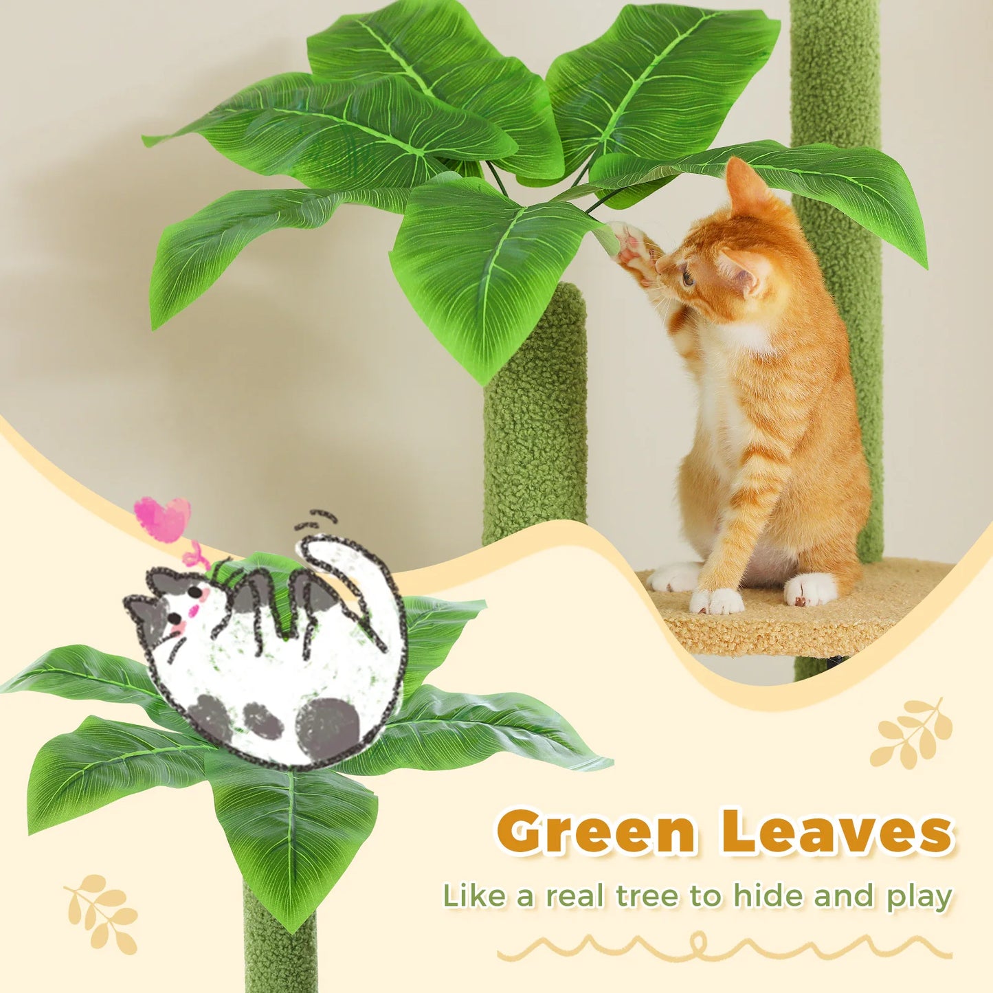 Height Adjustable Wooden Cat Tree with Large Hammock Sisal Scratching Posts Floor to Ceiling Cat Tower Cozy Cat Condo for Indoor