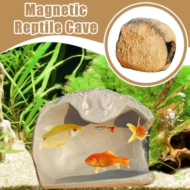 Magnetic Reptile Hide Cave Simulated Rock Appearance Shelter House Aquarium Betta Fish Shrimp Reptile Magnetic Resin Hide Caves