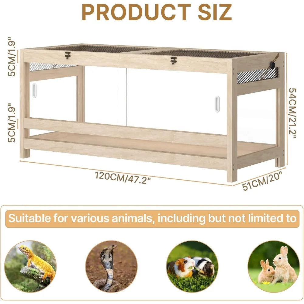 80 Gallon Large Reptile Tank – 4x2x2 Enclosure with Mesh Top & Acrylic Sides – Wooden Reptile Habitat for Bearded Dragons, Snake
