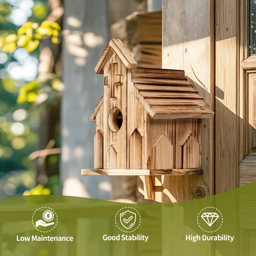 Church Birdhouse for Outside, Wooden Hanging Bird Houses, Weather-Resistant Garden Decor for Bluebird,Sparrow,Finch,Cardinal, Ou