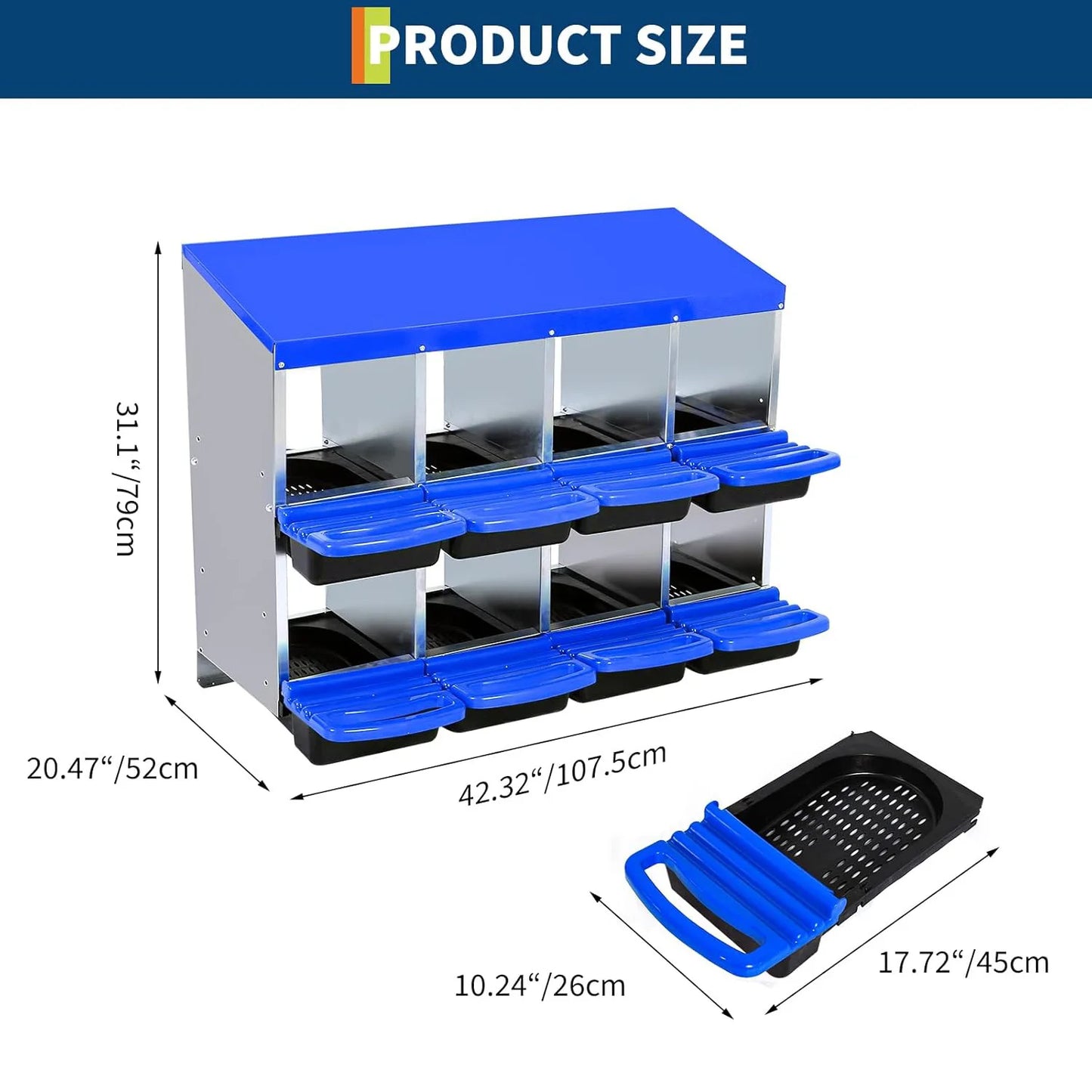 2-Tier Heavy Duty Metal Chicken Nesting Box 6/8/10 Compartment Roll Away Waterproof Roof Rust-Resistant Hen Coop Nest