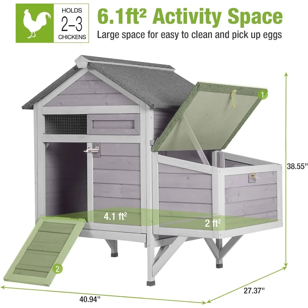 Outdoor Chicken Coop with Nesting Box, Weatherproof Hen House with Leakproof Pull-Out Tray, Oenable Roof, Poultry Coop