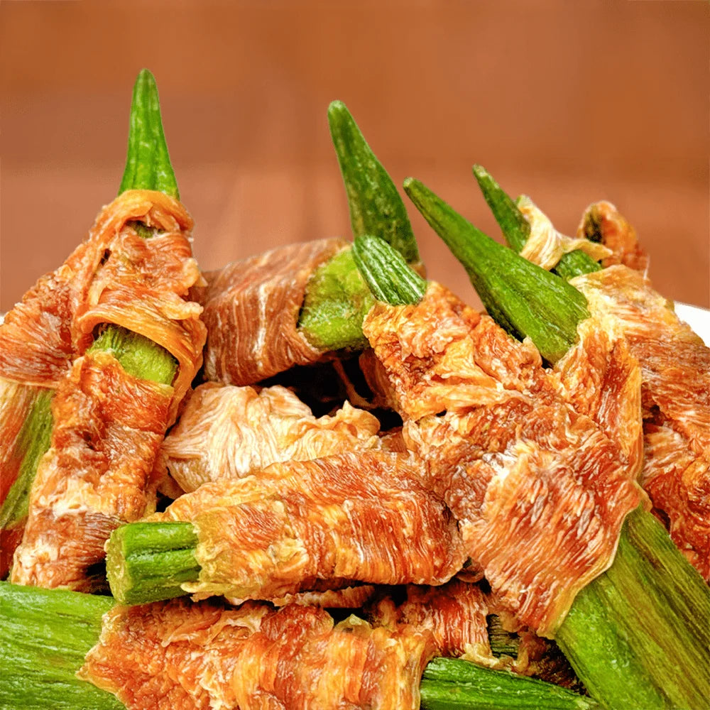 7.05oz/14.11oz(200g/400g) Duck Wrapped Okra, All Natural Ingredients, Natural Dog Treats, Healthy, Easily Digestible