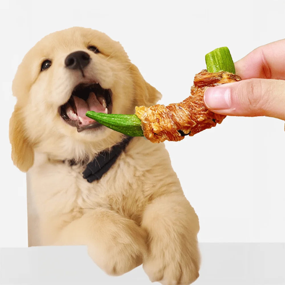 7.05oz/14.11oz(200g/400g) Duck Wrapped Okra, All Natural Ingredients, Natural Dog Treats, Healthy, Easily Digestible