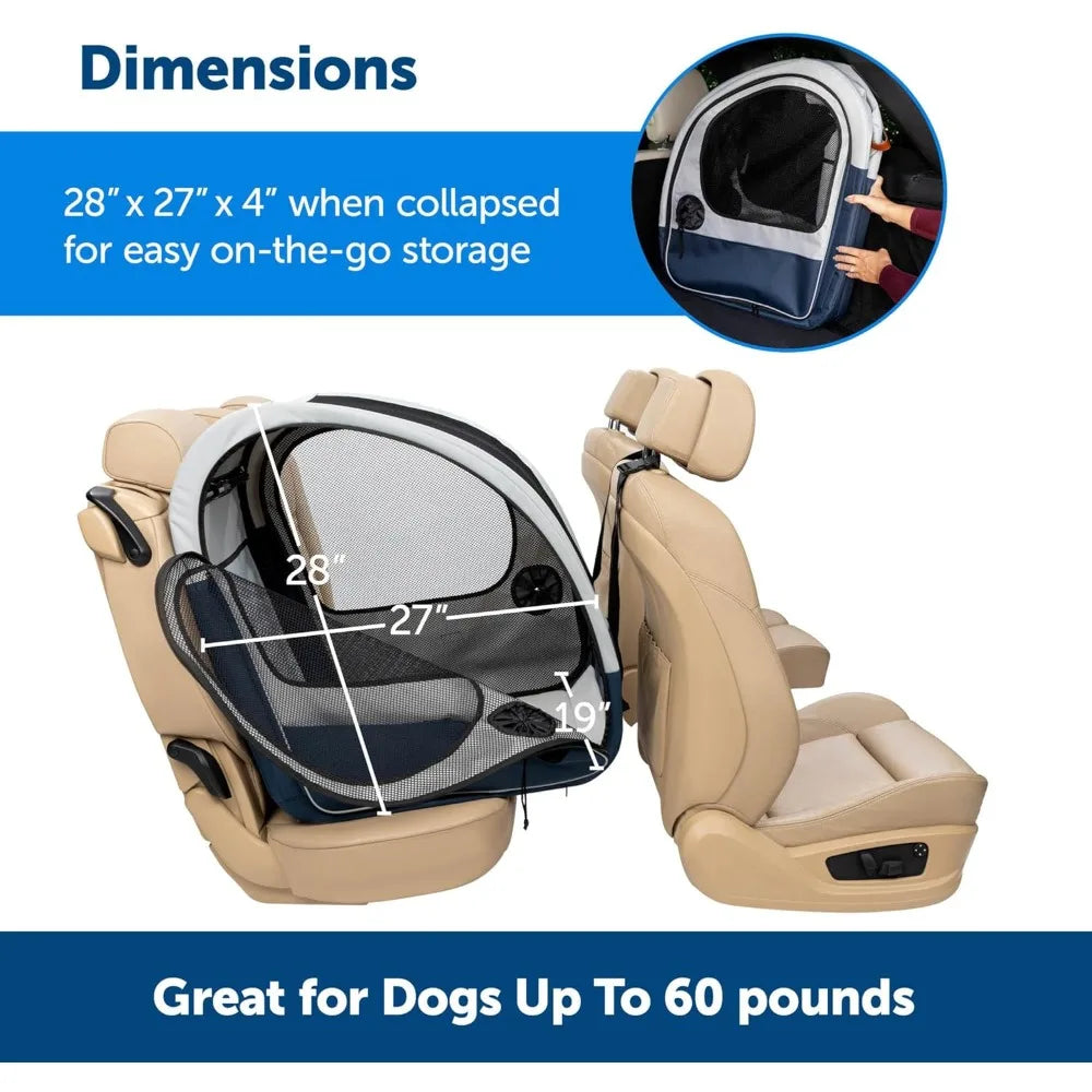 Happy Ride Collapsible Travel Crate - Safe Travel Containment with Heavy Duty Aluminum Frame, Mesh Windows, Convenient S