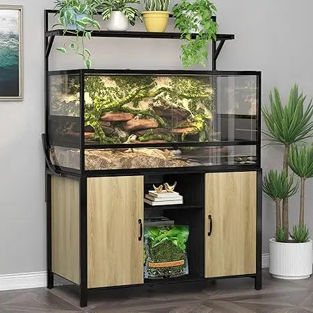 "48x24 Inch Reptile Terrarium Stand with Storage Cabinet for 120 Gallon Bearded Dragon Tank Accessories"