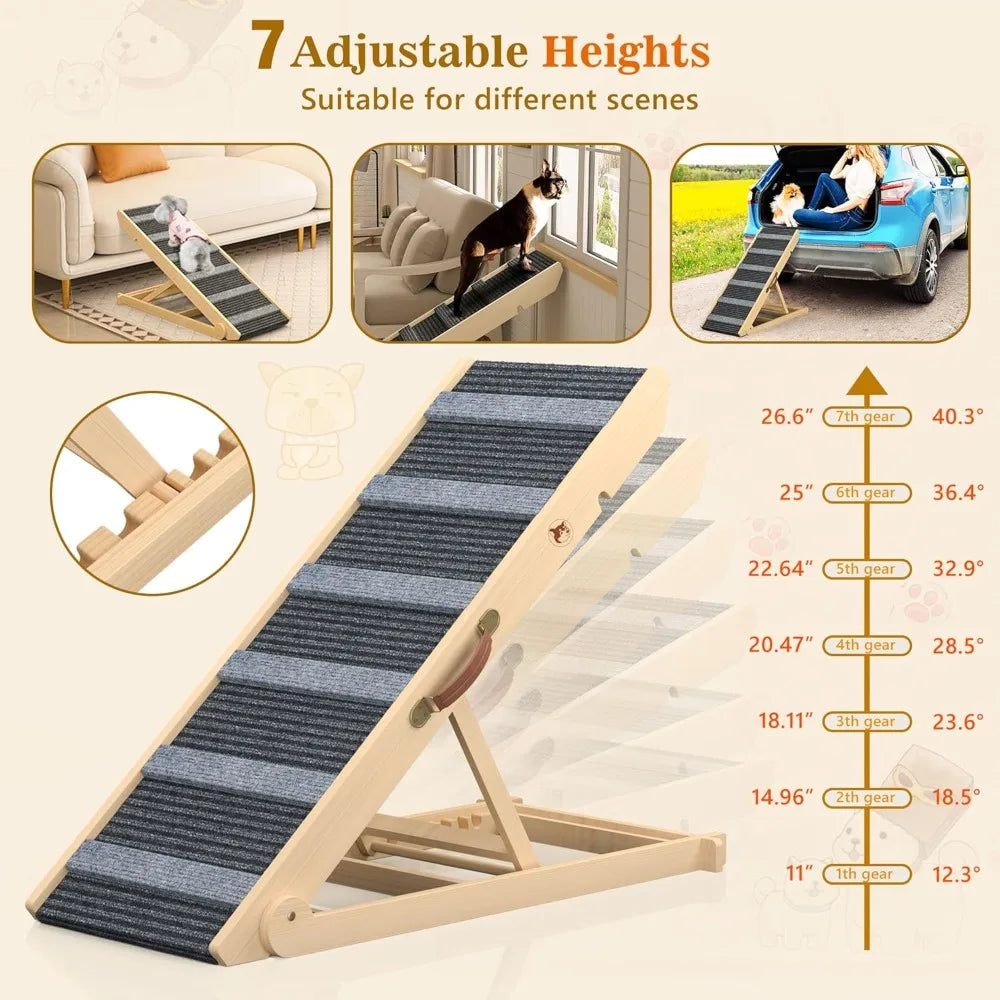 Dog Ramp, Portable Pet Ramp for Large Small Old Dogs Cats with 7 Adjustable Heights 11" to 26.6", Non-Slip High Traction Ramp