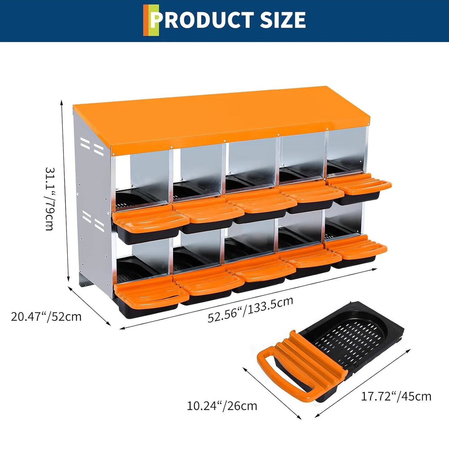 2-Tier Heavy Duty Metal Chicken Nesting Box 6/8/10 Compartment Roll Away Waterproof Roof Rust-Resistant Hen Coop Nest