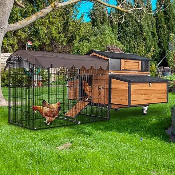Mobile Chicken Coop with All-Around Metal Frame, 76.7 Large Chicken Coops with Super Large Wheels, Outdoor Poultry Coop