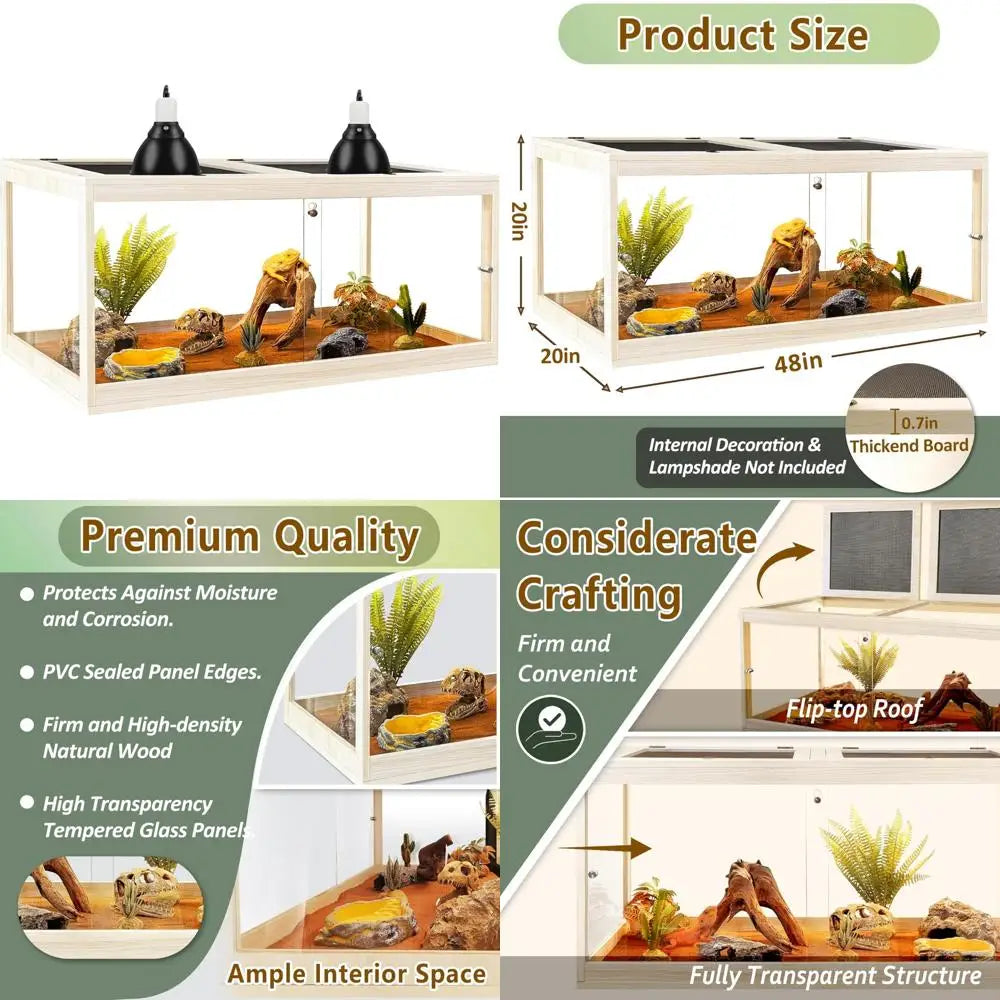 Bearded Dragon Habitat: 81 Gallon Glass Enclosure with Mesh Lid and Sliding Front Door for Reptiles