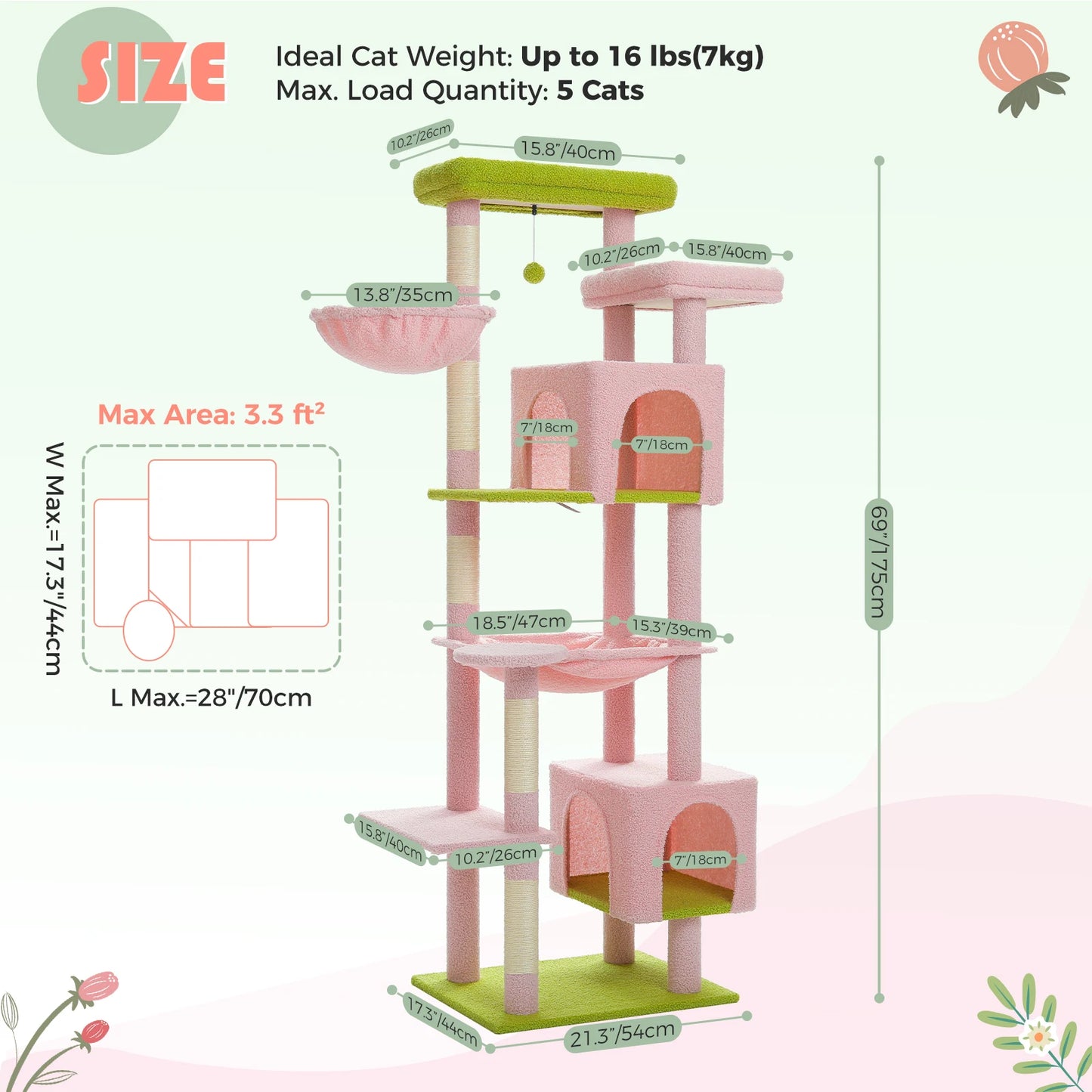 Large Cat Tree for Indoor Large Adult Cats, Multi-Level Cat Tower with Scratching Posts Super Large Hammock Cozy Condo Top Perch
