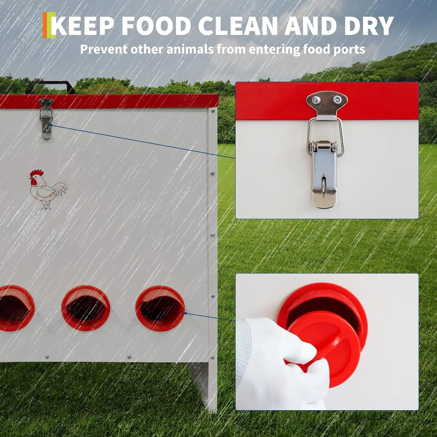 30lbs Automatic Chicken Feeder, Metal Poultry Feeder with 6-10 Port, Gravity Feed for Ducks & Poultry,Outdoor Farm & Backyard