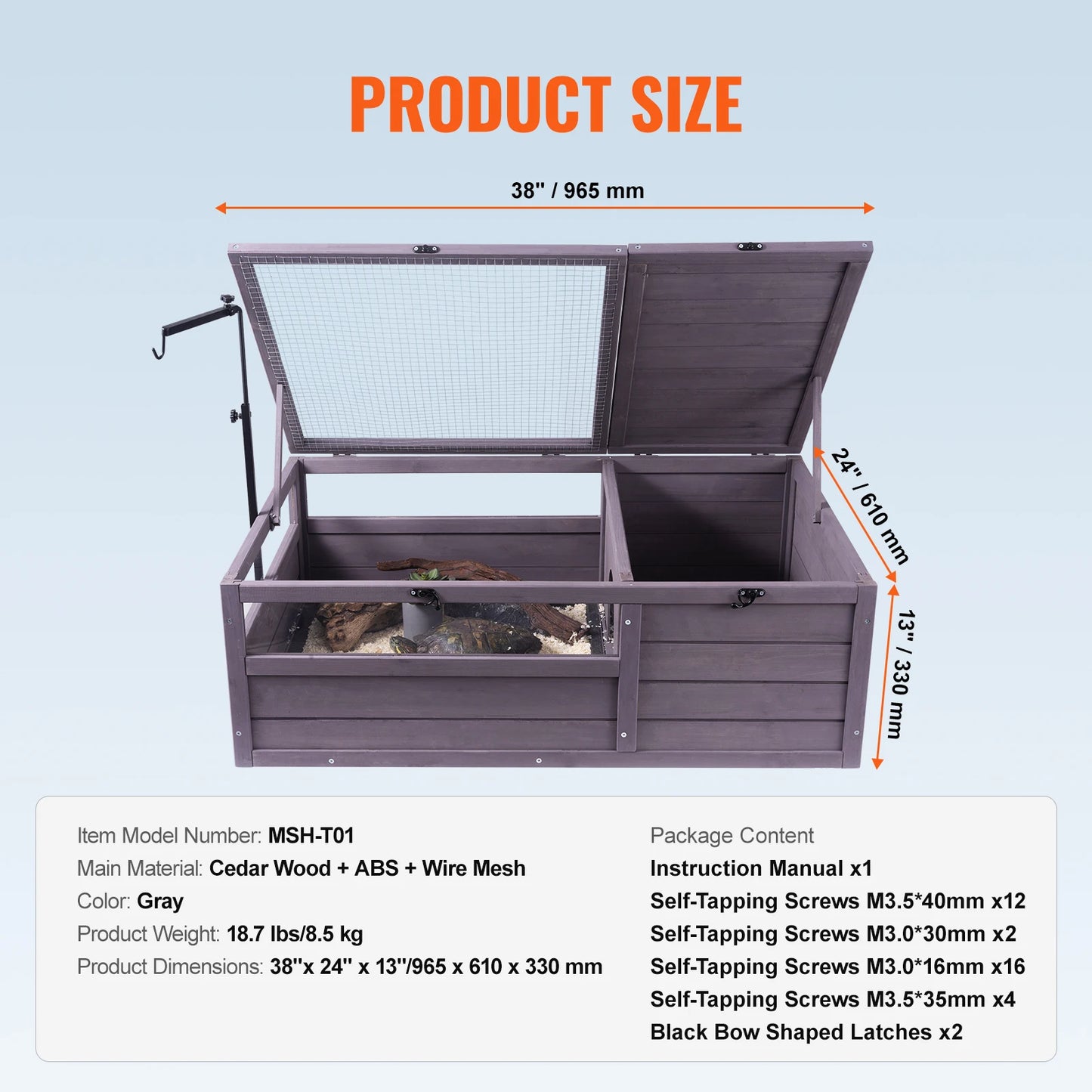 SucceBuy Tortoise Habitat Wooden Tortoise House with Adjustable Lamp Holder Reptile Enclosure Small Animal Cage for Gecko Lizard