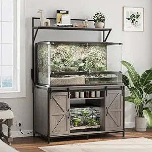 VOWNER Farmhouse Reptile Tank Stand with Power Outlet, 48 X 24 Tabletop Fits up to 120 Gallon Bearded Dragon Tank, Heavy Duty Aq