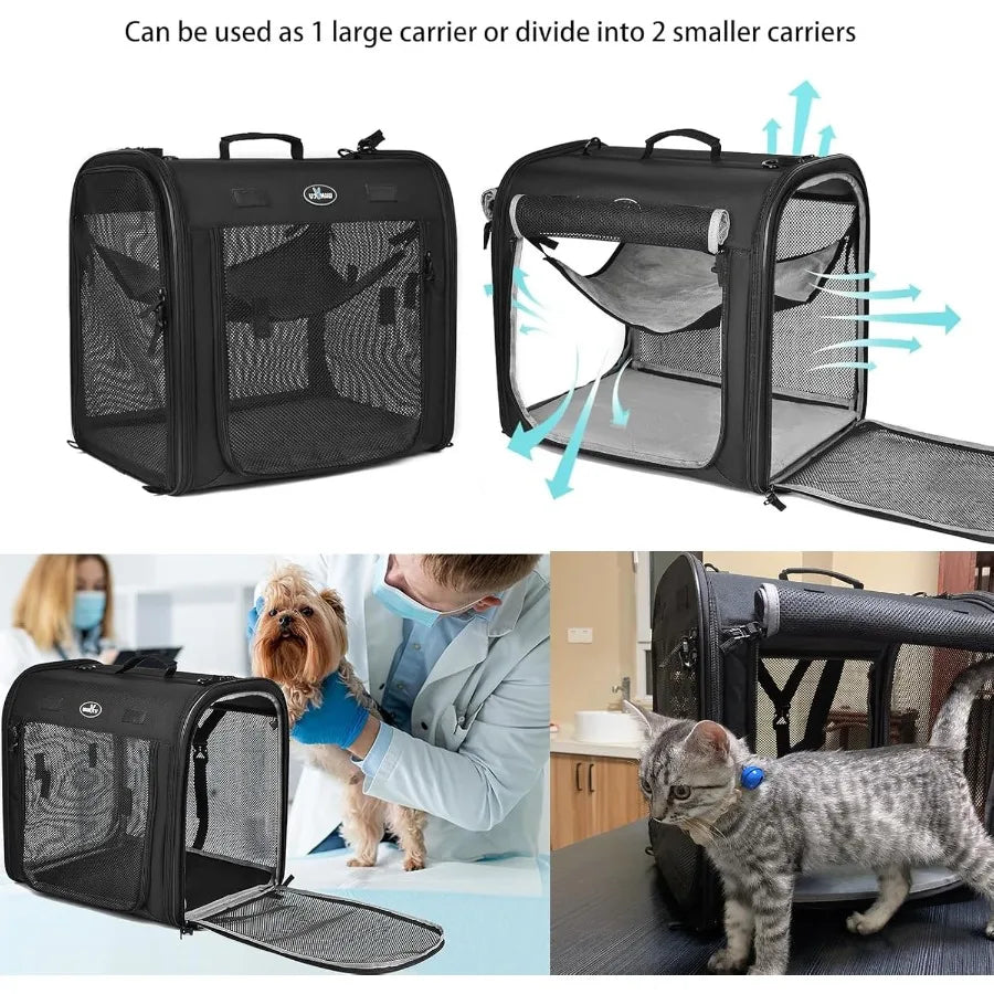 Portable 2in1 Pet Carrier for Medium Dogs Large Cat Carrier for 2 Cats Travel Double Dog Crate Set with Portable Carry Bag Hamm