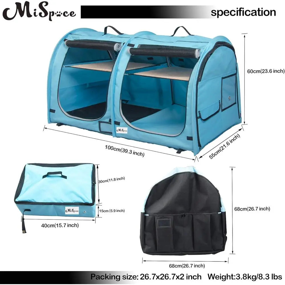 Portable Twin Compartment Show House Cat Cage Condo-Easy to Fold Carry Kennel-Comfy Puppy Home Dog Travel Crate with Portable