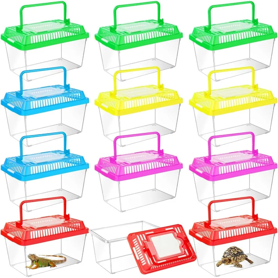 12Pcs Plastic Reptile Terrariums Carrier Cage Tarantula Enclosure Snake Breeding Box Hatching Container Transparent Fish Tank T