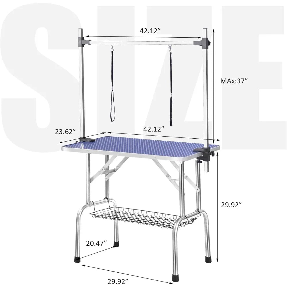 Adjustable Pet Grooming Table Heavy Duty with Arm Noose & Mesh Tray for Dog Cat Shower Table Maximum Capacity
