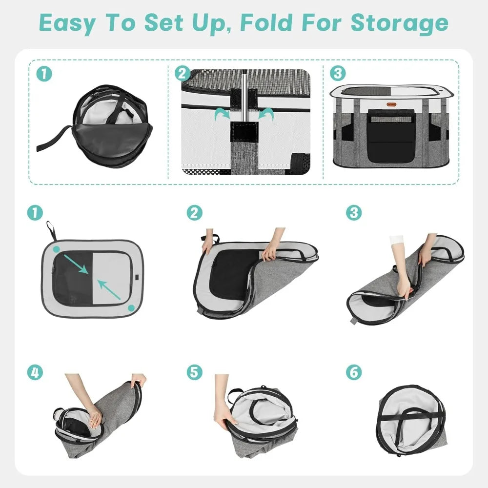 Foldable Pet Playpen - Cat & Puppy Playpen, Travel Dog Crate with Carrying Case, Cat Tent Dog Pen for Outdoor Camping Use