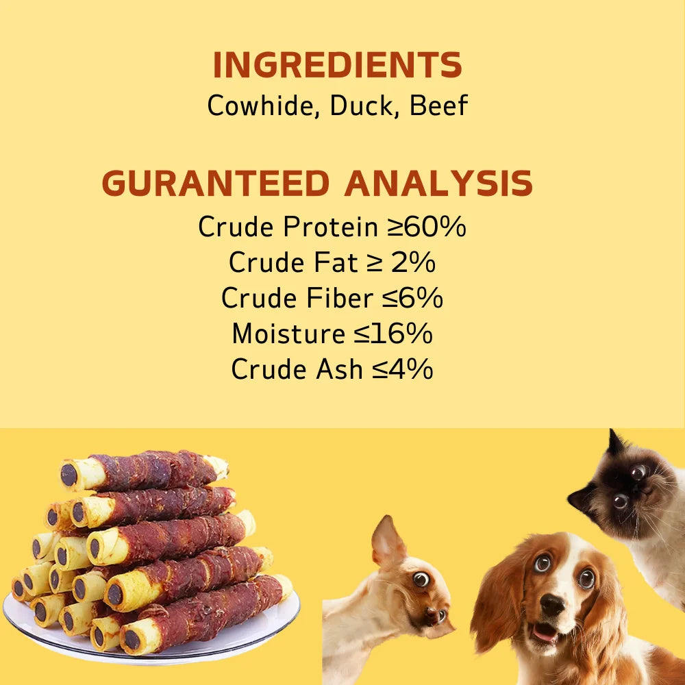 150g/5.29oz Duck Wrapped Cowhide Chocolate Stick, Meat Dog Snacks, Made From duck Meat And Beef Skin, Beef Stuffing, Healthy