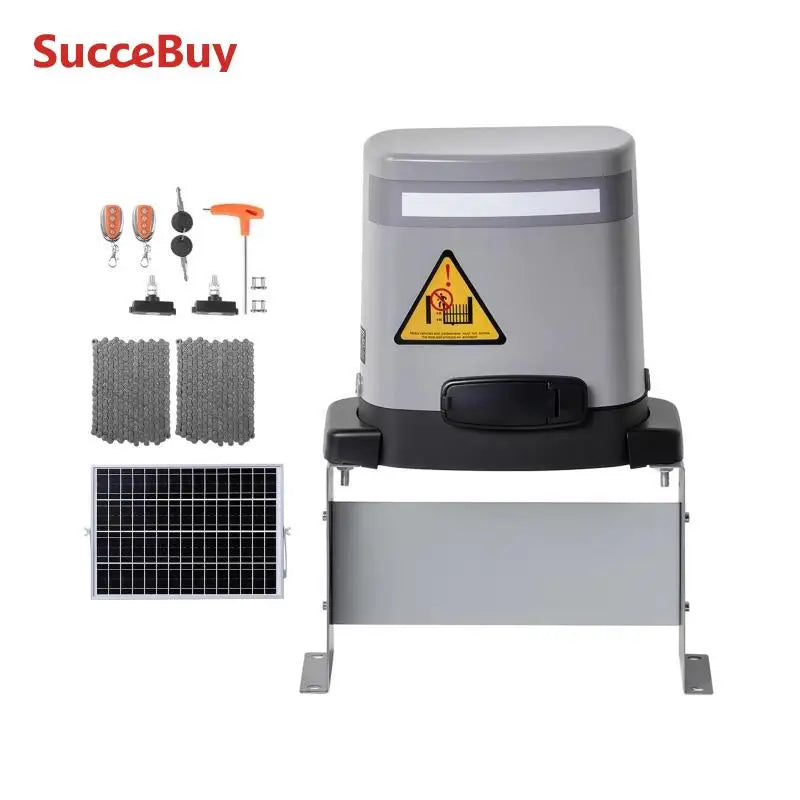 SucceBuy Solar Gate Opener Gate Opener Chain Drive Sliding Fence Door Motor with Infrared Sensor Driveway Gates Opening System