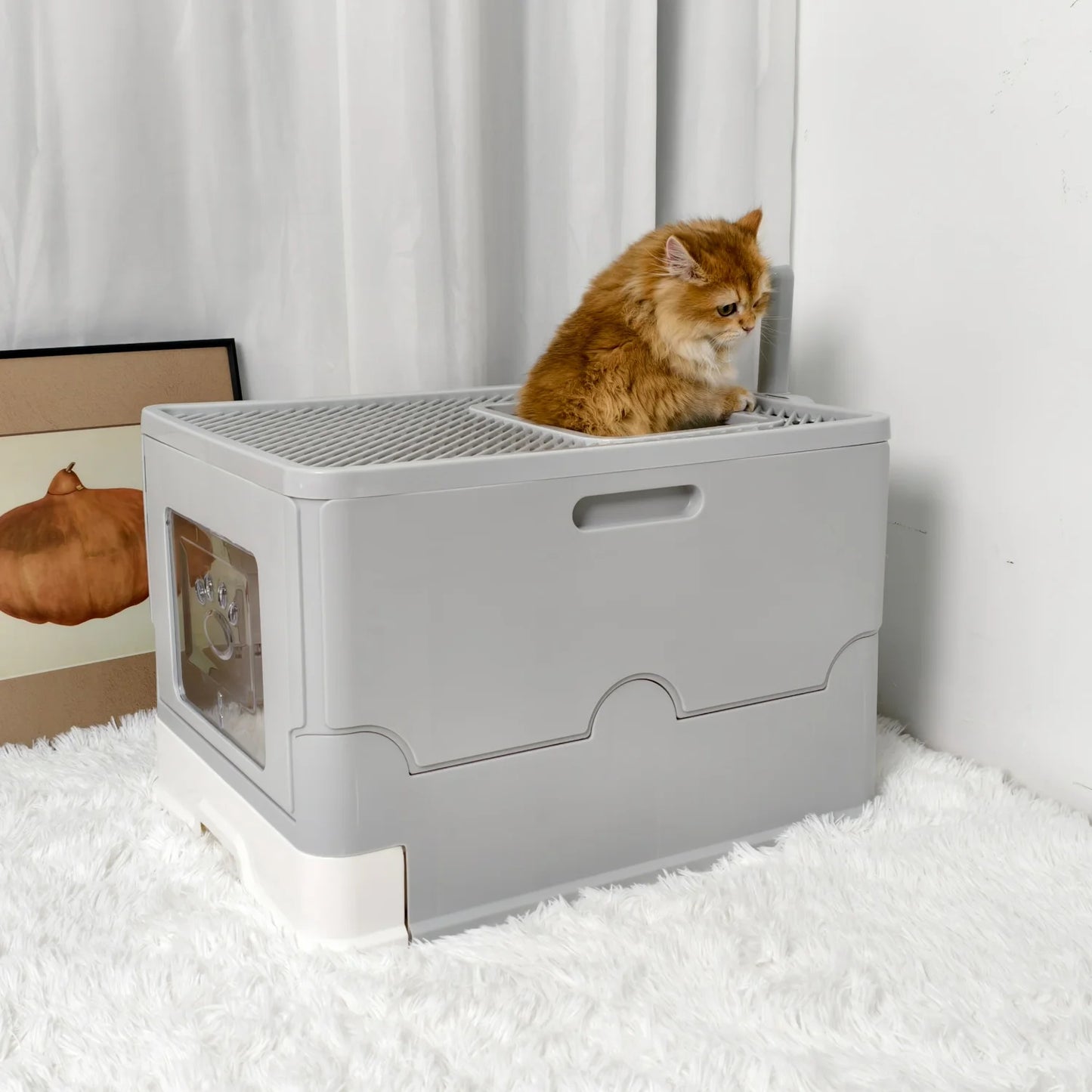 Extra Large Drawer Cat Litter Box with Scoop Anti-Leakage Front Entry Top Exit Kitty Toilet Tray Easy Clean