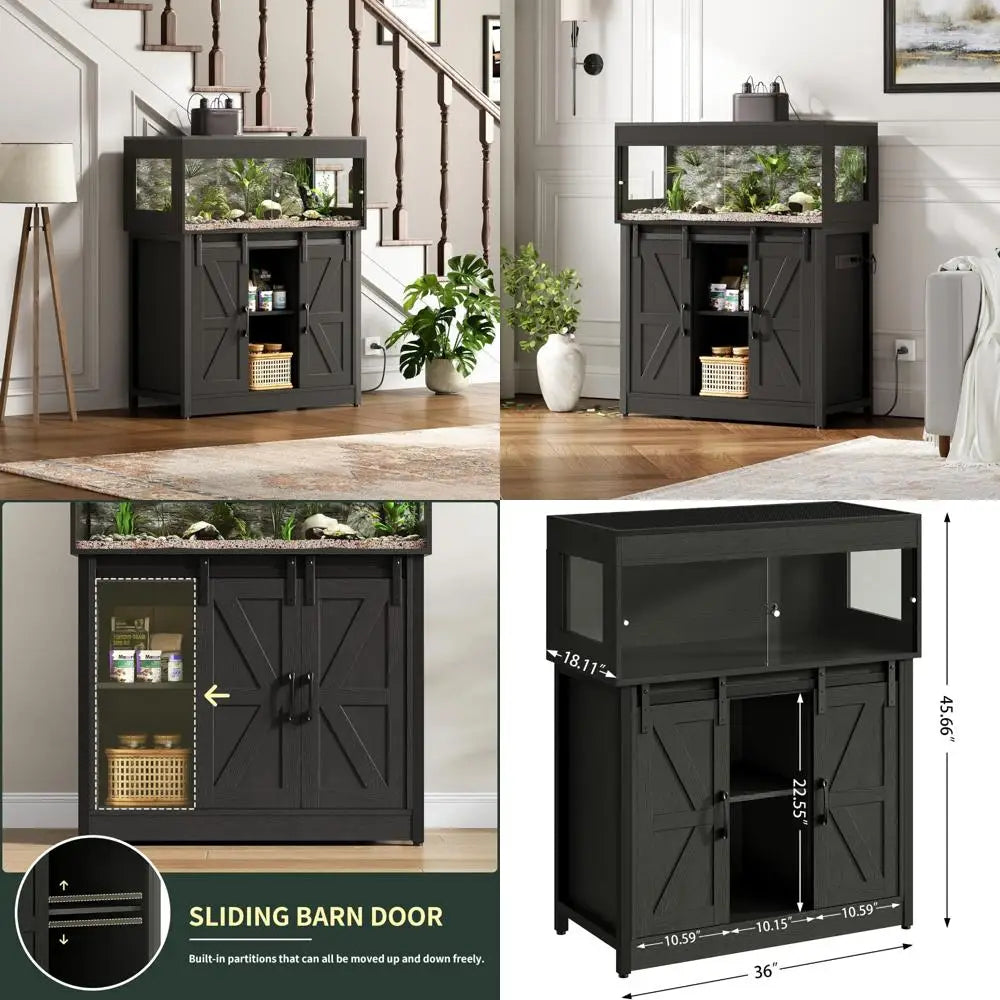 40-Gallon Reptile Habitat with Integrated Stand, Tank Featuring Sliding Barn Door and Storage, Acrylic-Doored Vivarium with Mesh