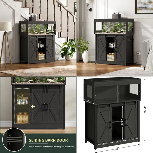 40-Gallon Reptile Habitat with Integrated Stand, Tank Featuring Sliding Barn Door and Storage, Acrylic-Doored Vivarium with Mesh