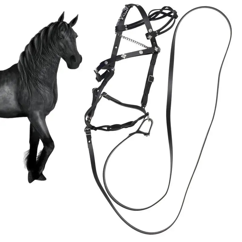 Horse Halters And Lead Ropes PU Leather Halter With Adjustable Metal Buckle Ergonomic Comfortable Unfettered Riding Horse Bridle