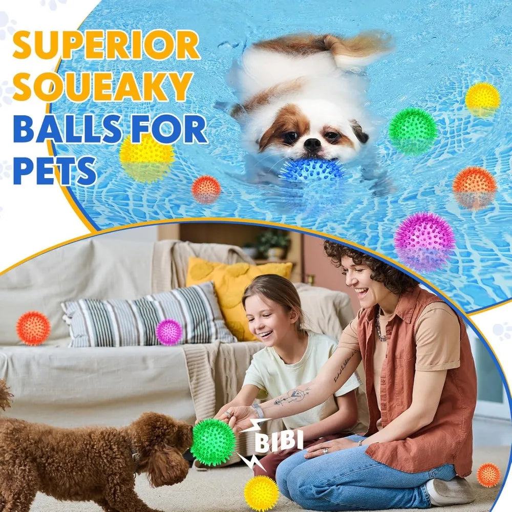 50 Pcs Squeaky Dog Toys Spikey Dog Balls Bulk for Aggressive Chewers Squeaker Ball Dog Toy Pet Spiky Fetch Toys TPR Puppy Chew T